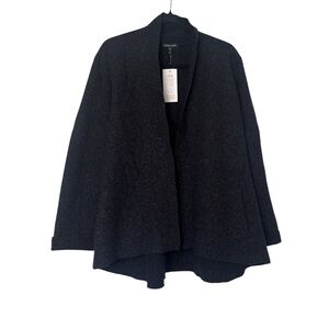 Eileen Fisher NWT Wool Black Open Front Shawl Collar Sweater Jacket